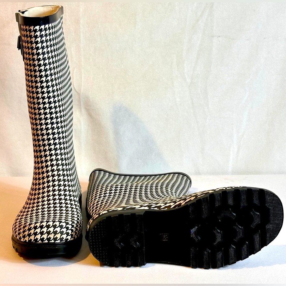 Black Houndstooth Rain Boots-Puddles, Nwot View 3